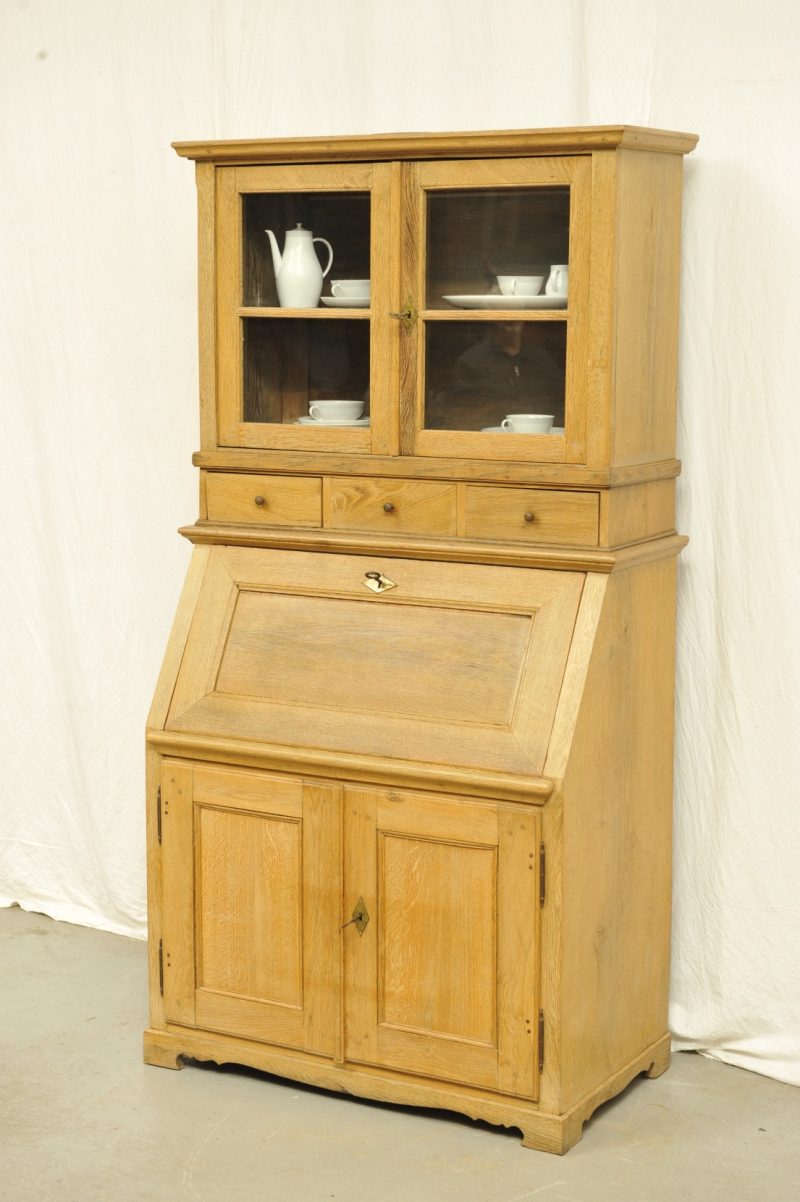 Biedermeier Sekretär Eiche mit Aufsatzvitrine