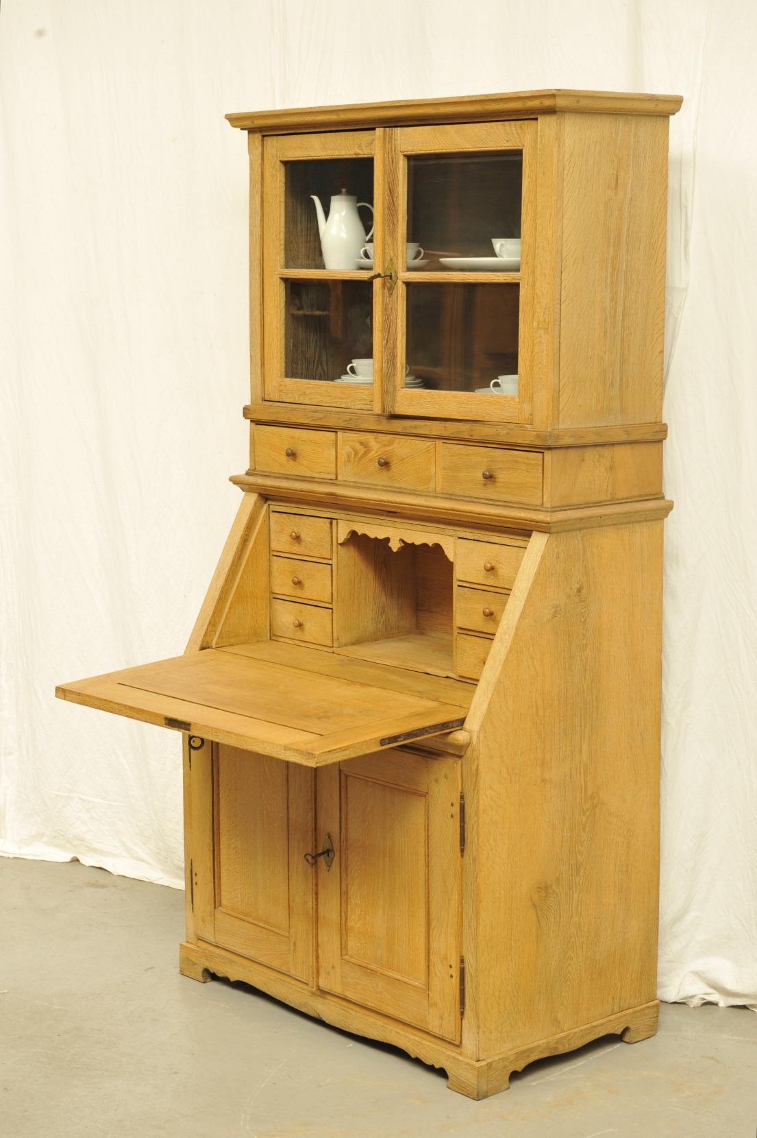 Biedermeier Sekretär Eiche mit Aufsatzvitrine