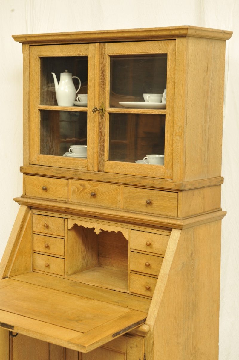 Biedermeier Sekretär Eiche mit Aufsatzvitrine