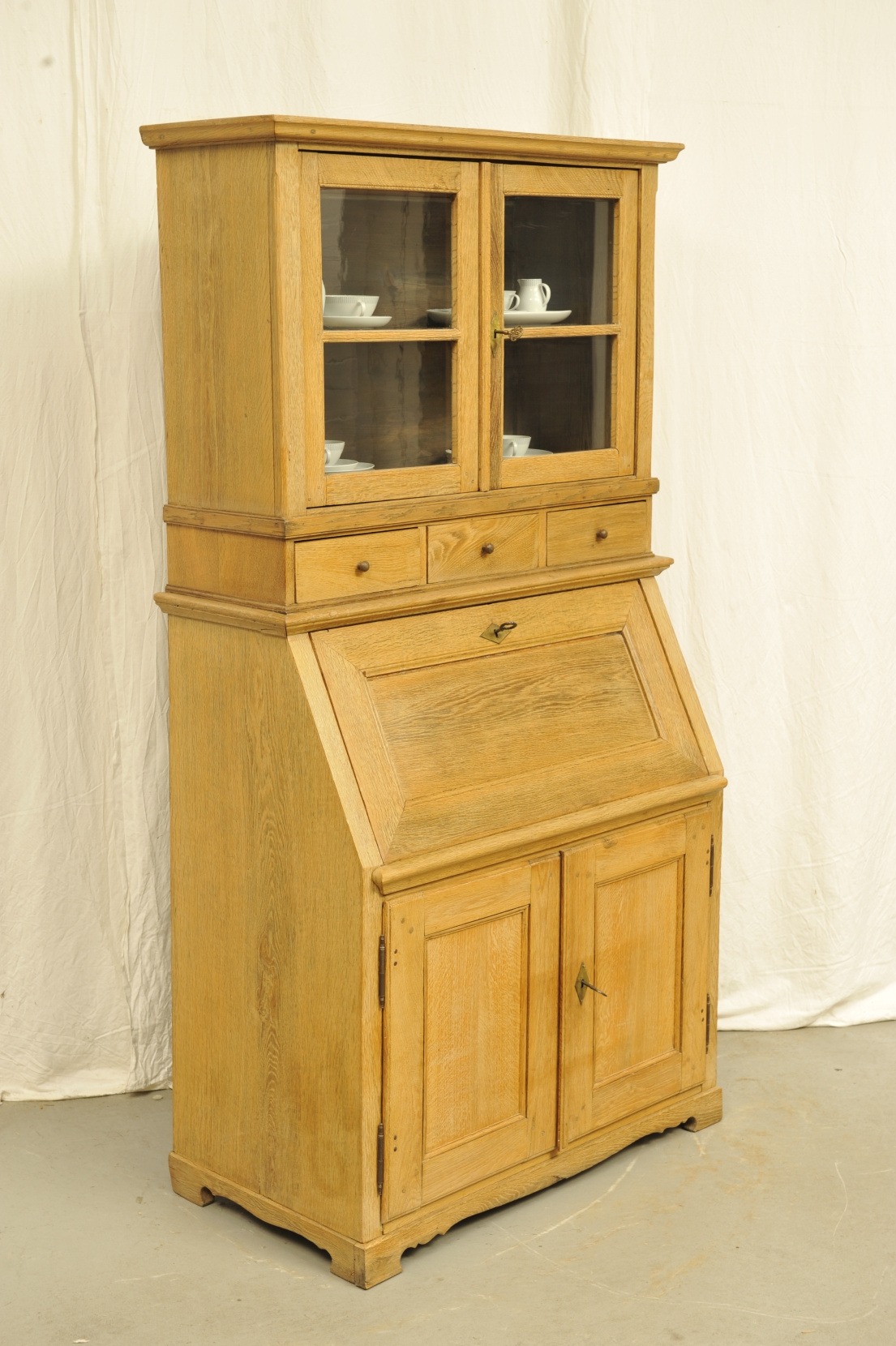 Biedermeier Sekretär Eiche mit Aufsatzvitrine