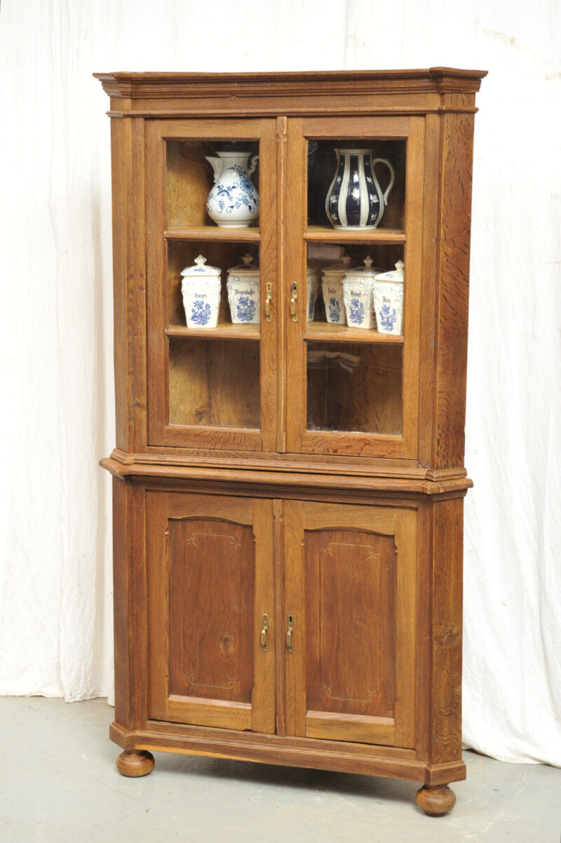 Biedermeier Eckschrank Eiche mit Aufsatzvitrine