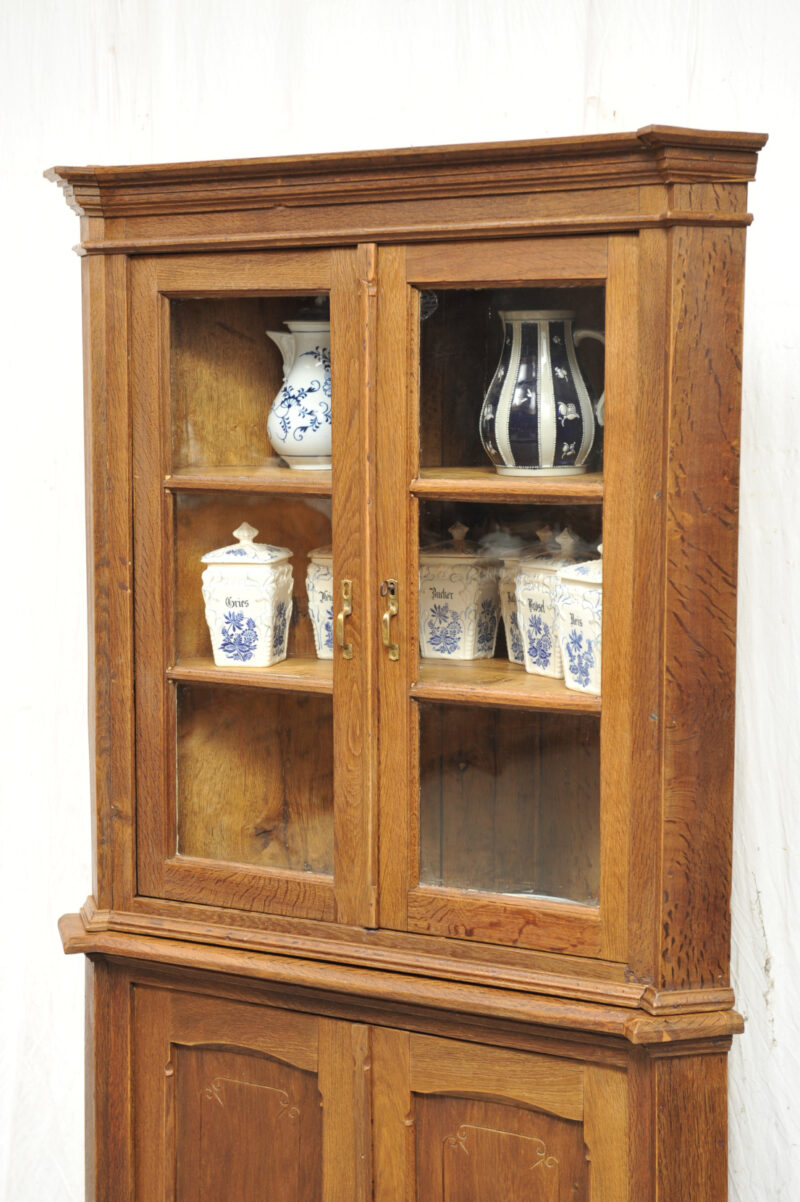 Biedermeier Eckschrank Eiche mit Aufsatzvitrine