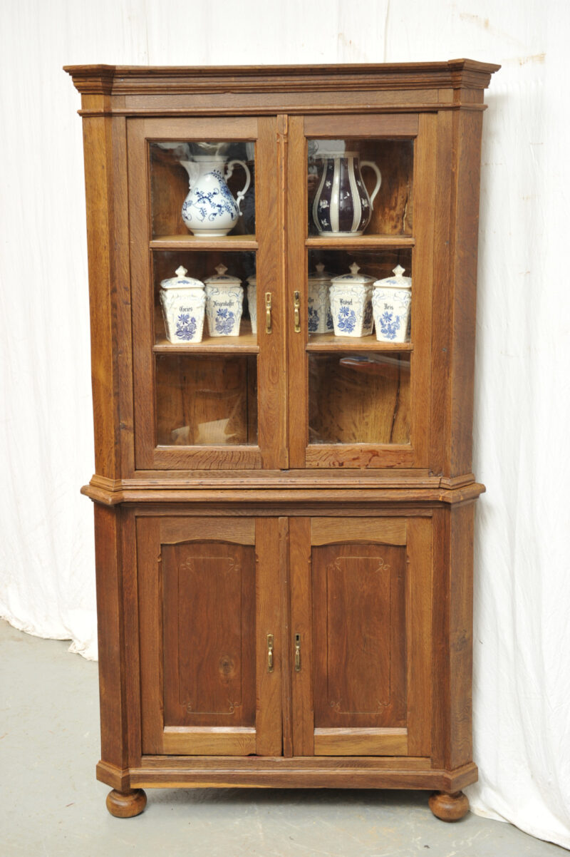 Biedermeier Eckschrank Eiche mit Aufsatzvitrine